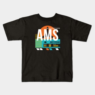 Amsterdam (AMS) Airport // Retro Sunset Baggage Tag Kids T-Shirt